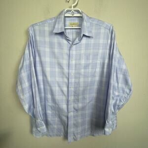 Tommy Bahama Camp‎ Shirt Men's Size 17 34/35 Blue White Long Sleeve Button-Down